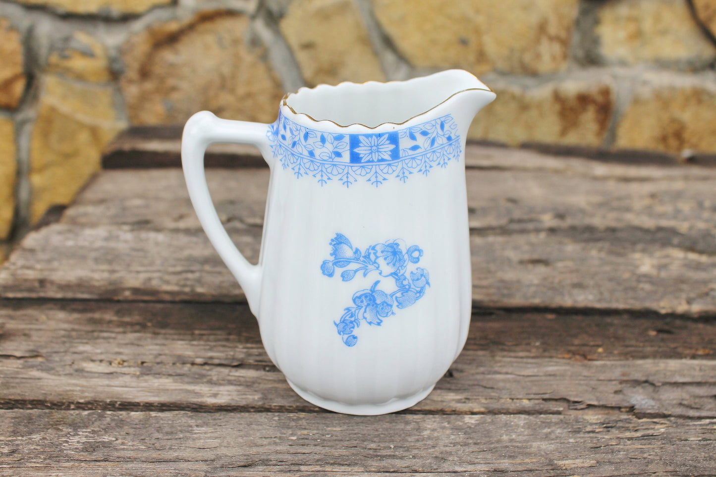 Porcelain Germany Сreamer 4.4 inch with blue ornament  - Vintage creamer - Made in Germany - 1980s