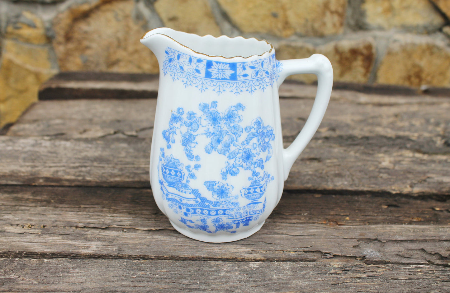 Porcelain Germany Сreamer 4.4 inch with blue ornament  - Vintage creamer - Made in Germany - 1980s