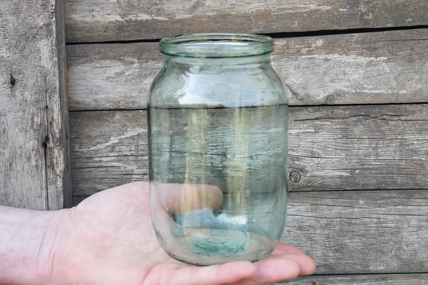 Old glass jar - Antique clear bottle - soviet Storage jar Rustic vase - made in Ukraine