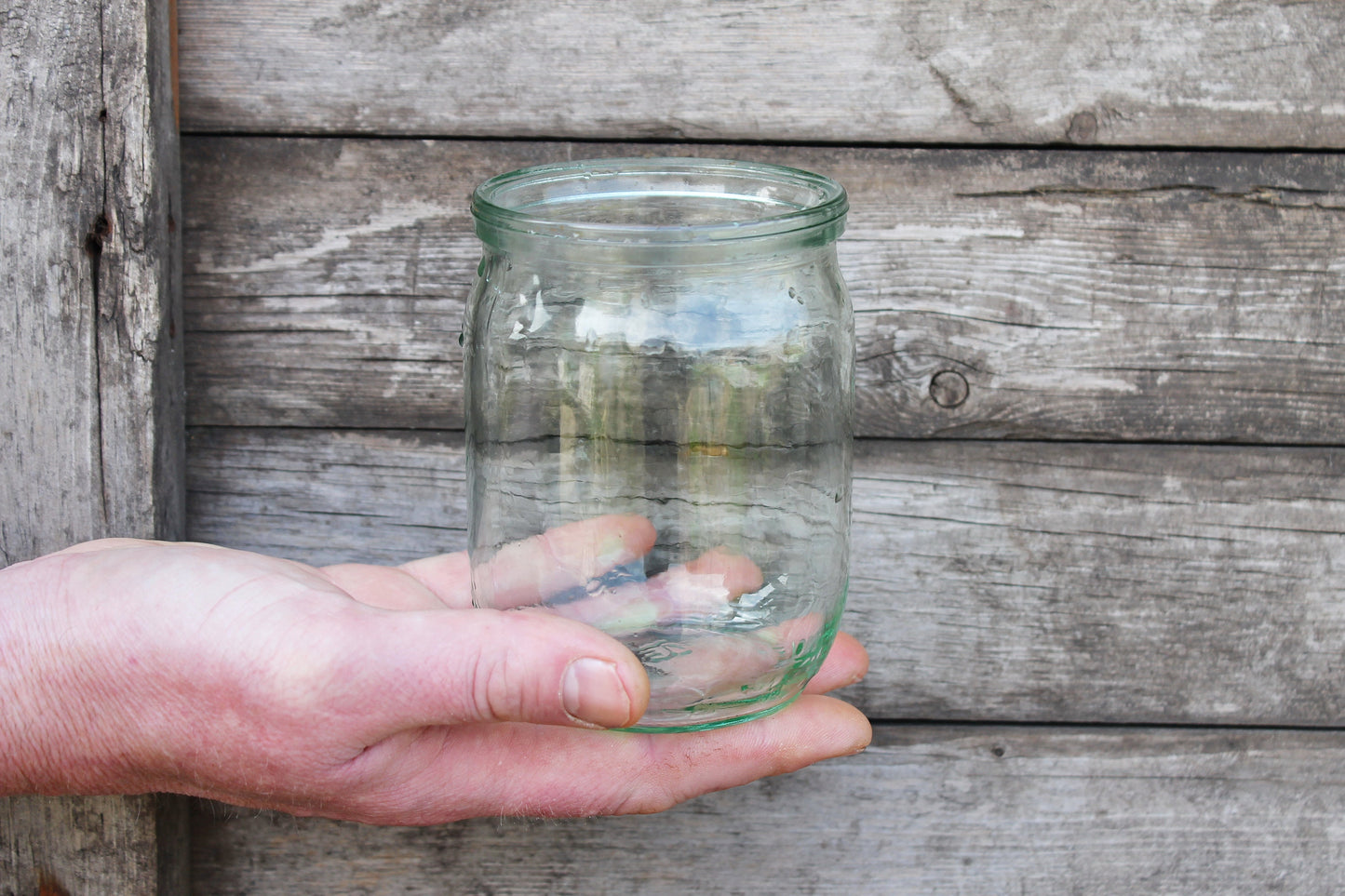 Old glass jar 0.1 gallon - Antique clear bottle - soviet Storage jar Rustic vase - made in Ukraine