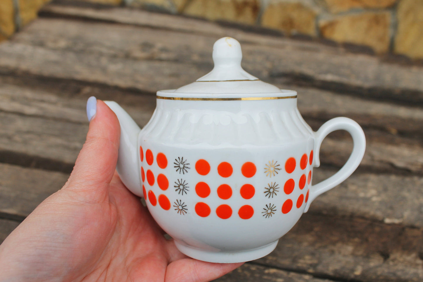 Polka Dot Tea Pot - vintage USSR ceramic rare tea pot - 1970s