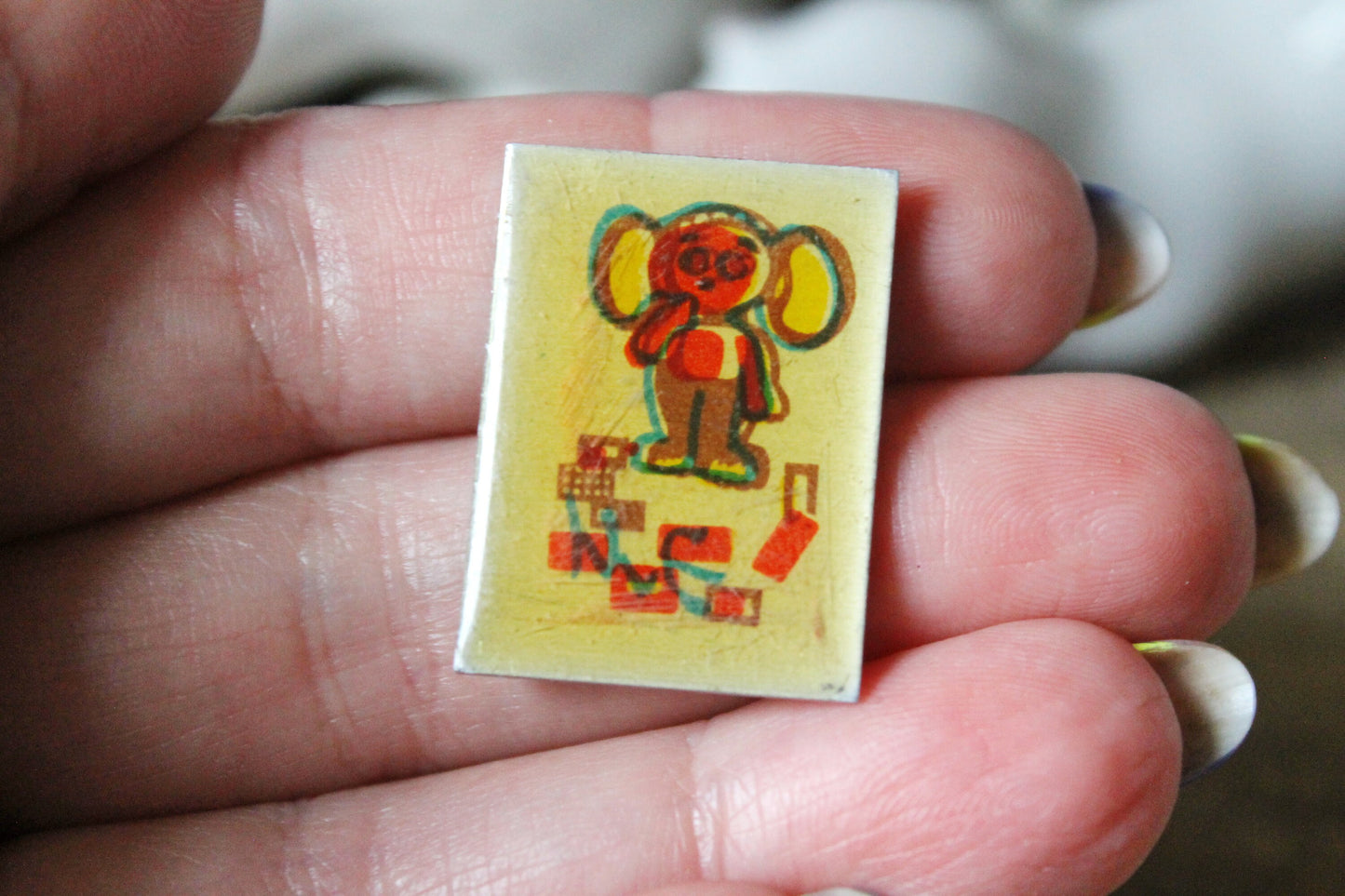 Cheburashka Pin. Vintage collectible childrens soviet pin badge, Made in USSR, 1970s