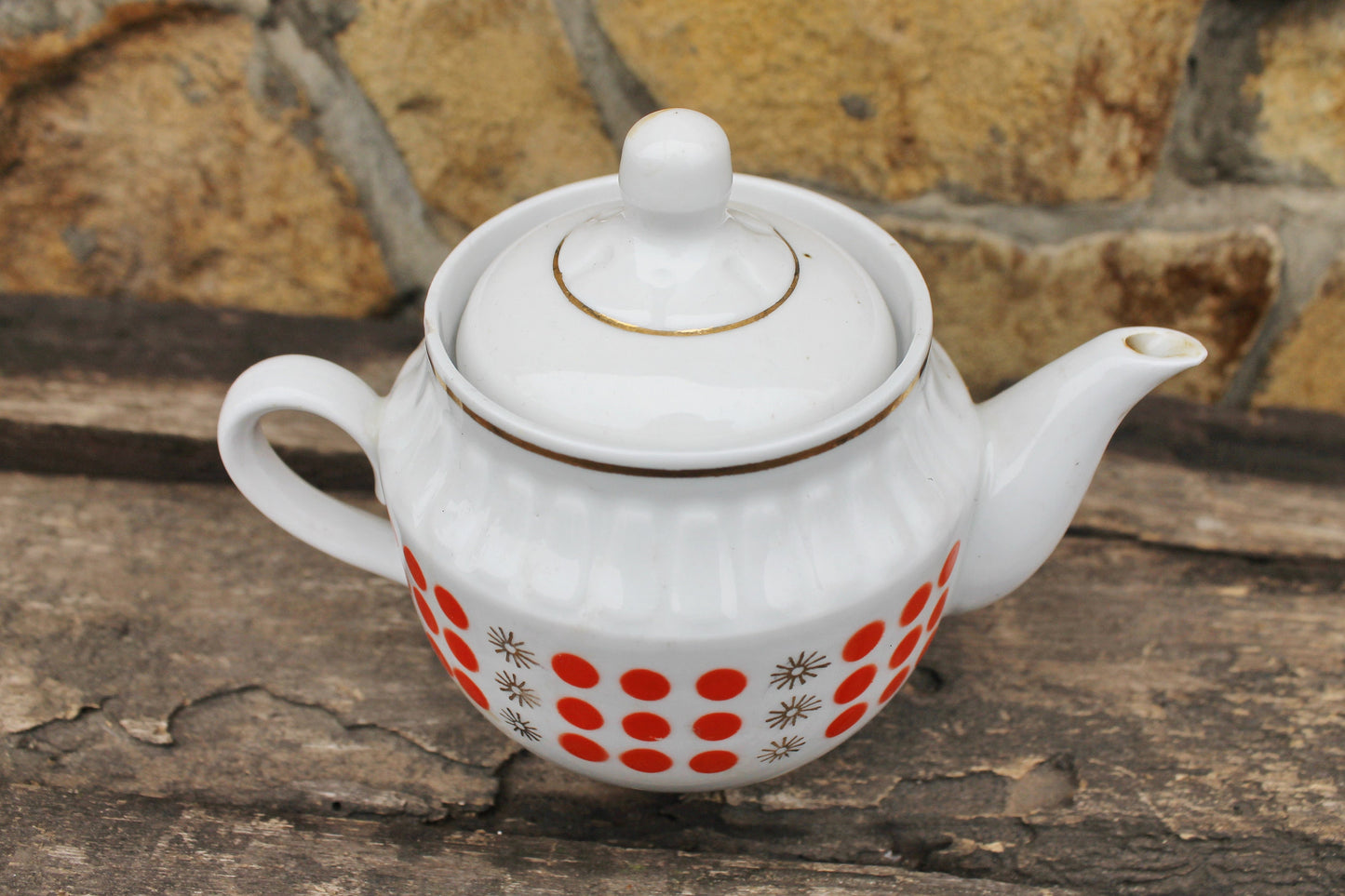 Polka Dot Tea Pot - vintage USSR ceramic rare tea pot - 1970s