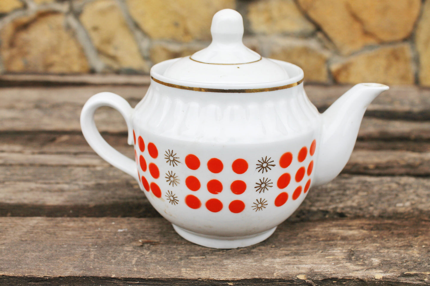 Polka Dot Tea Pot - vintage USSR ceramic rare tea pot - 1970s