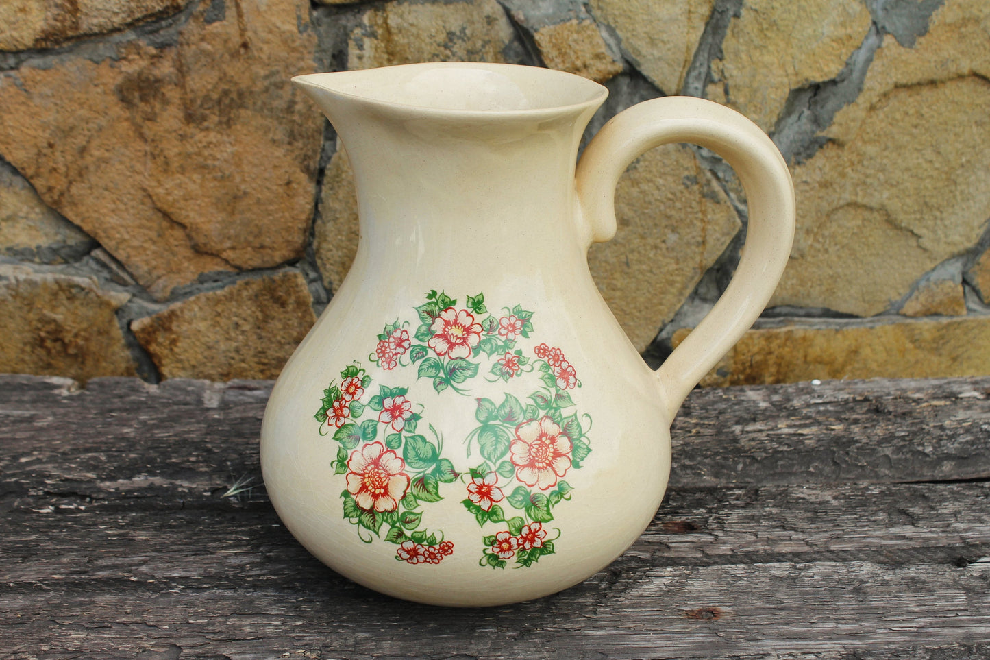 Ceramic Pottery big Clay Pot with beautiful flowers - 9 inches- Vintage USSR clay pot - Old Brown Pots Ukrainian traditional jug - 1980s