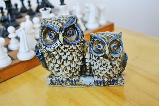 Vintage porcelain Owls couple  5x4 inches - Germany vintage - Home decor - 1980s