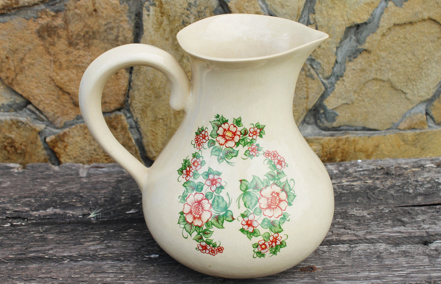 Ceramic Pottery big Clay Pot with beautiful flowers - 9 inches- Vintage USSR clay pot - Old Brown Pots Ukrainian traditional jug - 1980s