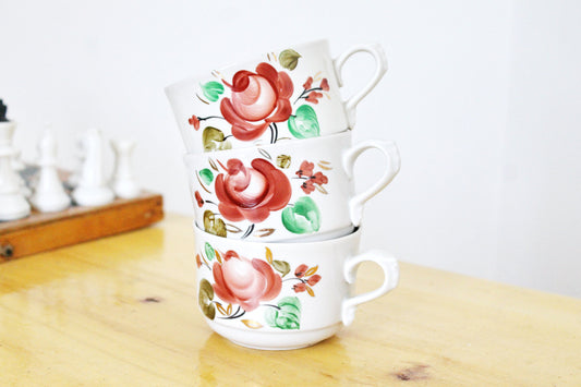 Set of 3 Soviet flower cups - Soviet Porcelain cups, Vintage Porcelain - 1970-80s - Boryslav Porcelain Factory Ukraine