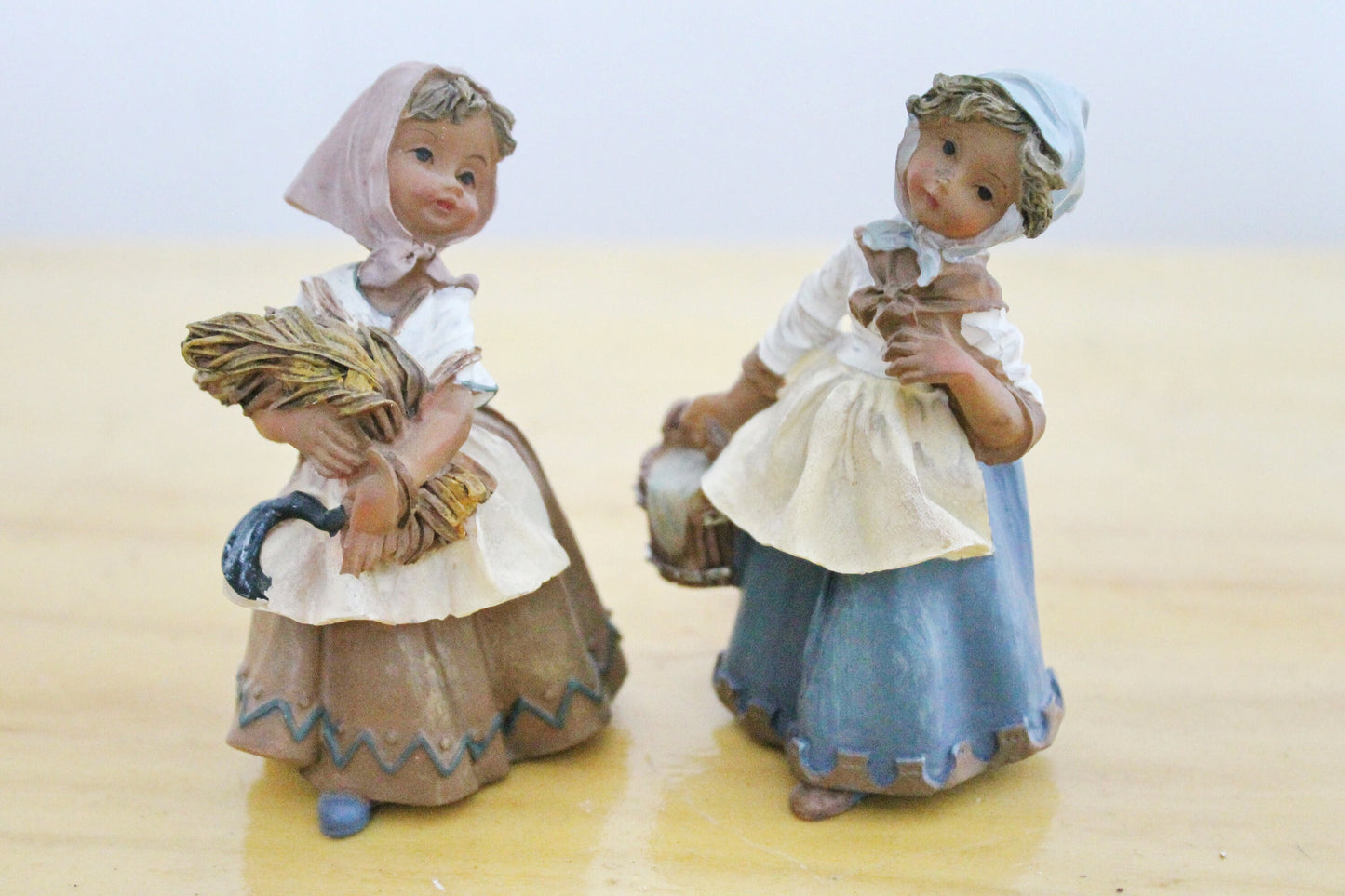 Set of two vintage solid clay figurines Two village girls - 3.6 inches - Germany statue - vintage Germany clay figurine - 1980s