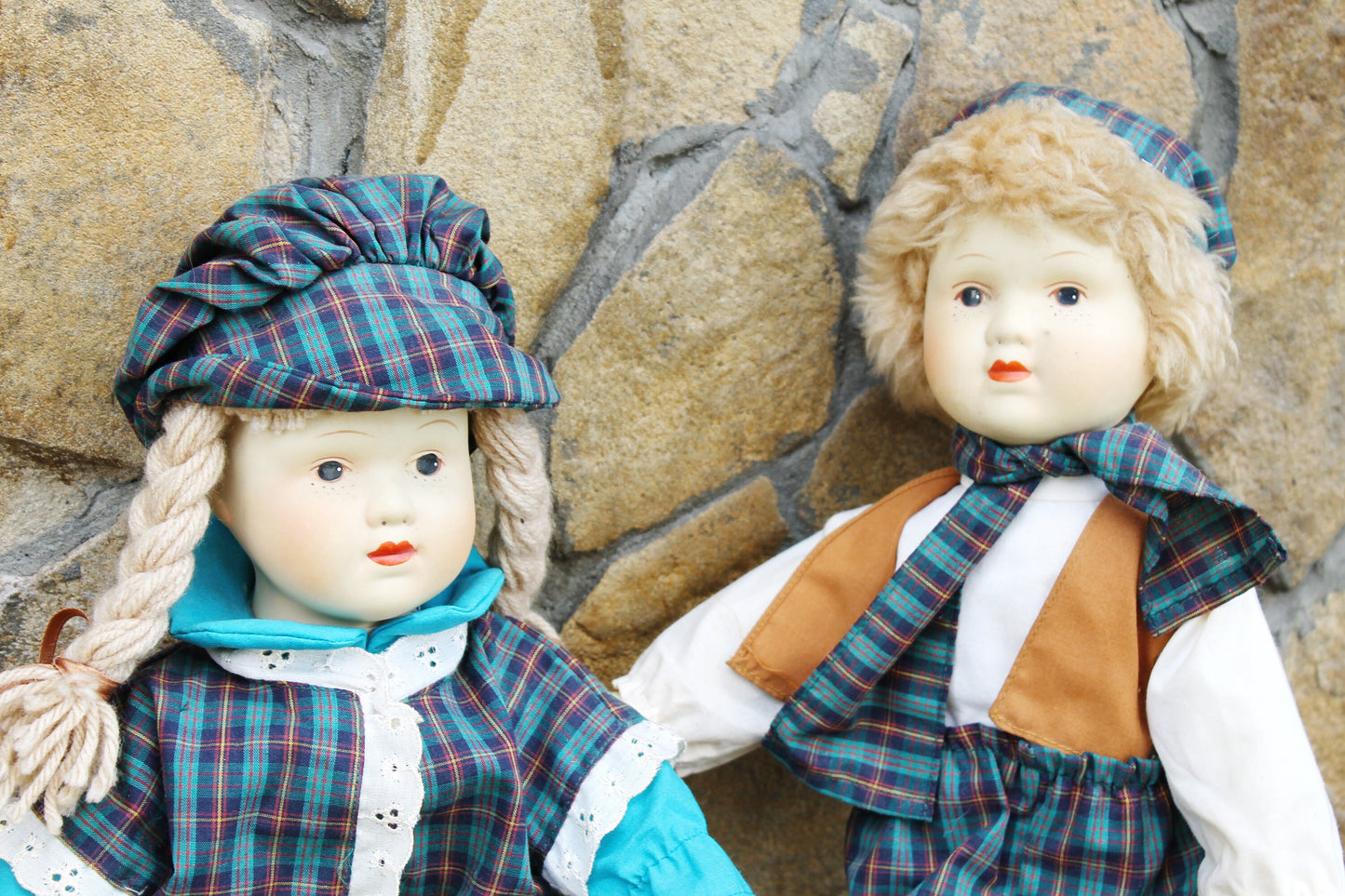 Set of two cute Sister and Brother porcelain dolls 15.7 inches - Germany vintage doll - Collectible doll - 1970s