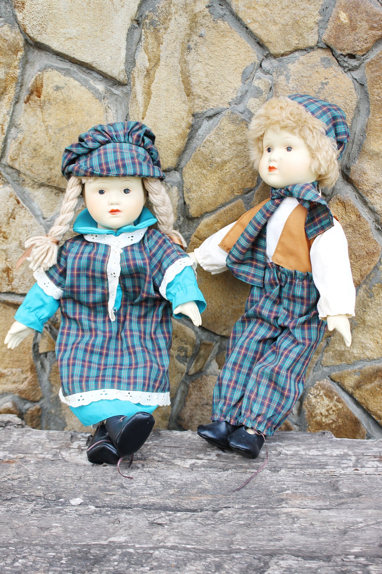 Set of two cute Sister and Brother porcelain dolls 15.7 inches - Germany vintage doll - Collectible doll - 1970s