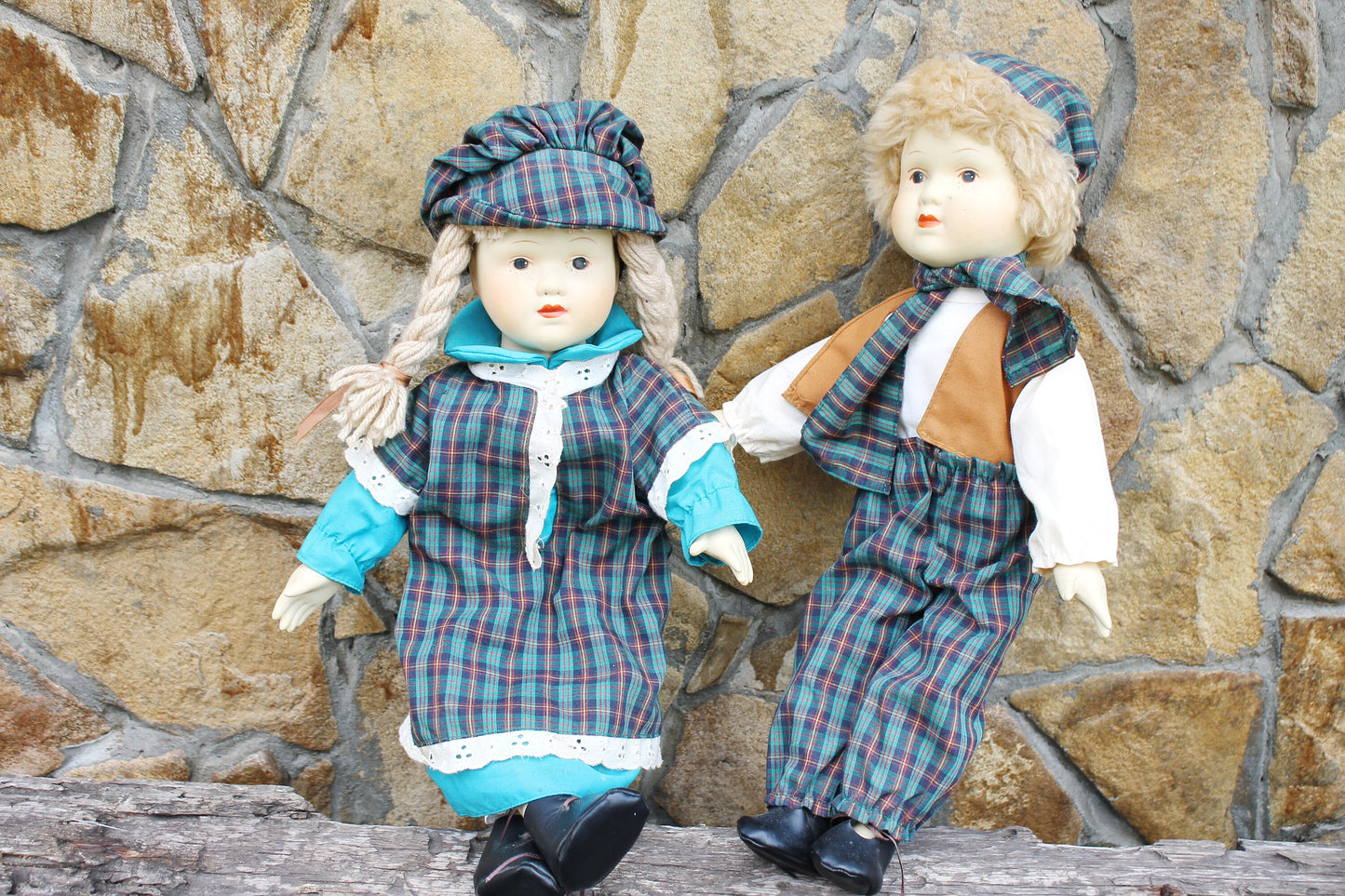 Set of two cute Sister and Brother porcelain dolls 15.7 inches - Germany vintage doll - Collectible doll - 1970s