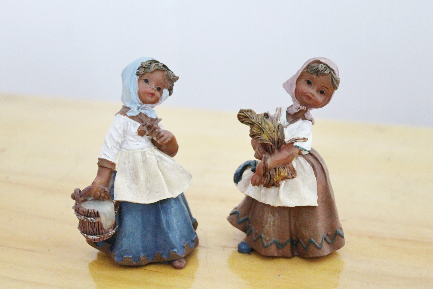 Set of two vintage solid clay figurines Two village girls - 3.6 inches - Germany statue - vintage Germany clay figurine - 1980s