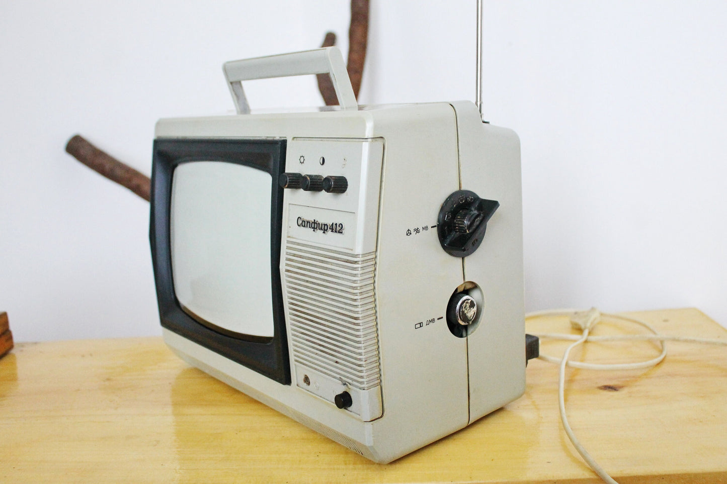 Soviet vintage small TV Saphire 412 - 12.6 inches- television set - made in USSR - working vintage TV - 1979