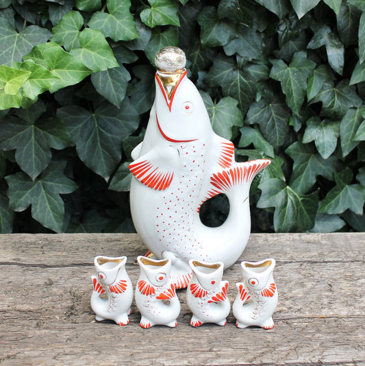 Vintage Ceramic Fish Drinking Set - The family of carp - 1970s - from Ukraine / Soviet Union / USSR