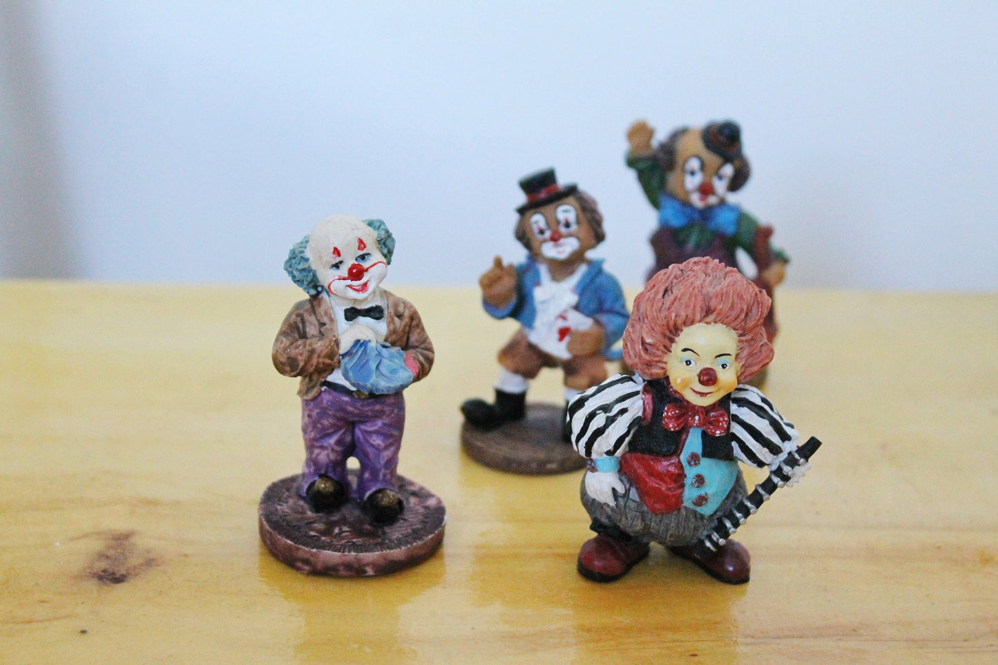 Set of four vintage solid clay figurines - Clowns - 2.8 inches each - Germany statue - vintage Germany clay vintage figurine - 1970-80s