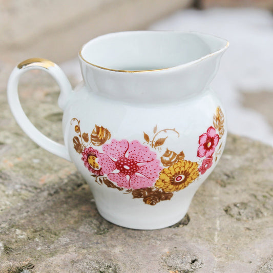 Pink Floral Сreamer 3.5 inch - Vintage USSR creamer - Vintage Sauce Boat - Made in Soviet Union - Baranivka porcelain factory - 1960-1970