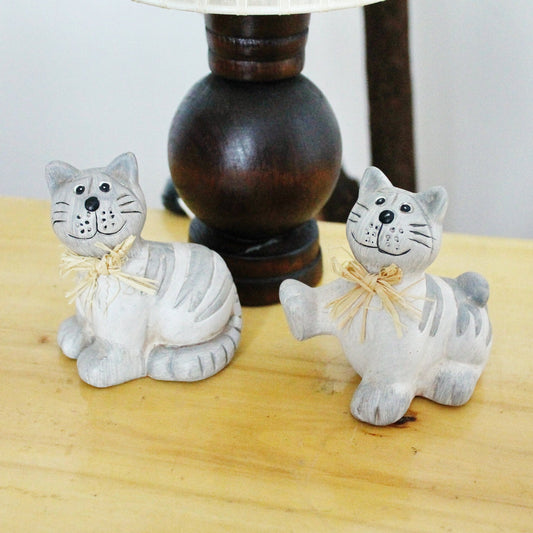 Vintage clay set of two grey Cats statues - 3.9 inches - Germany cats figurine - vintage decor - Germany vintage - later 1980s