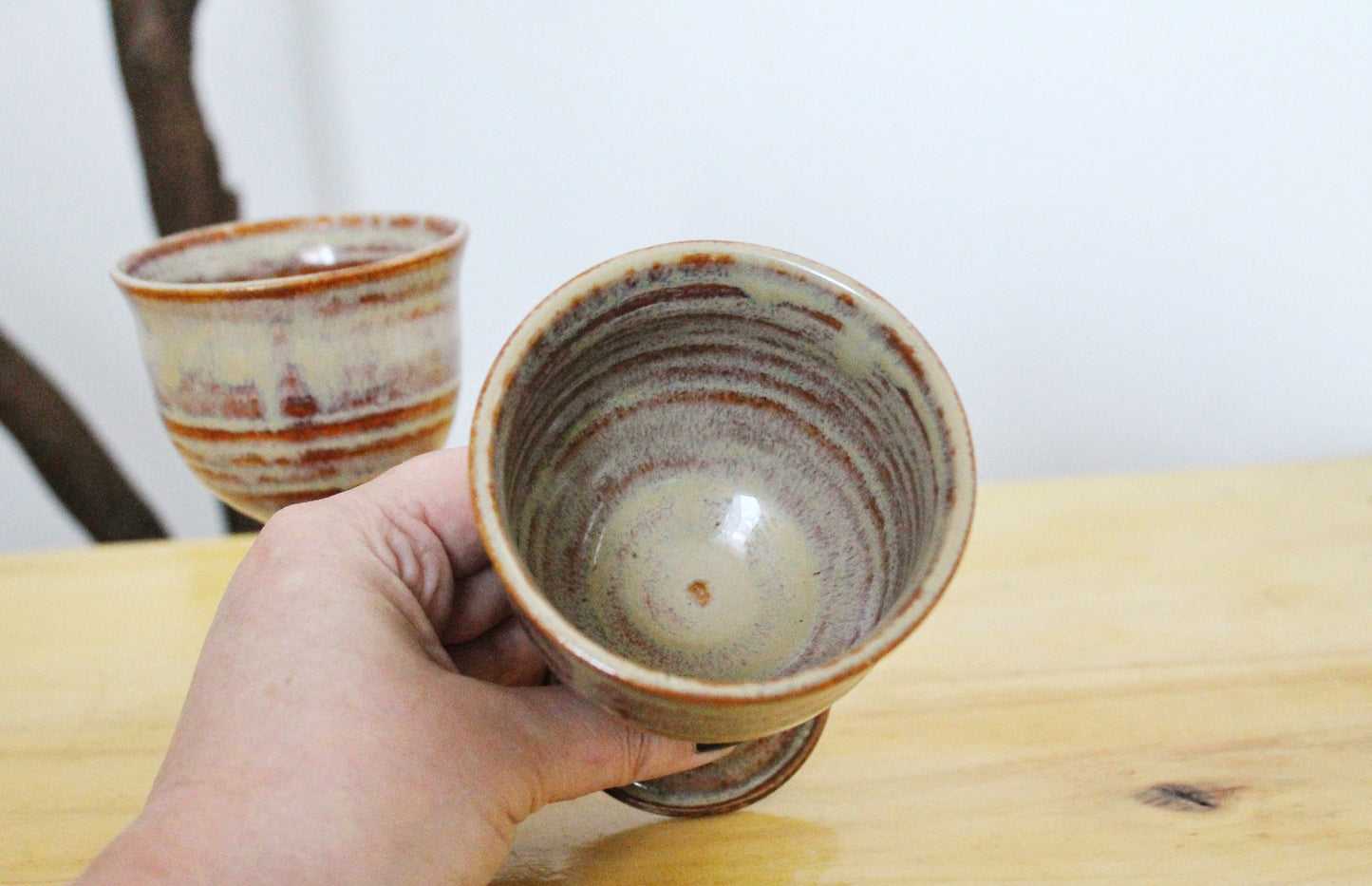 Set of two Vintage clay beautiful Goblets - 4.5 inches - Vintage Germany porcelain Goblets - 1980s