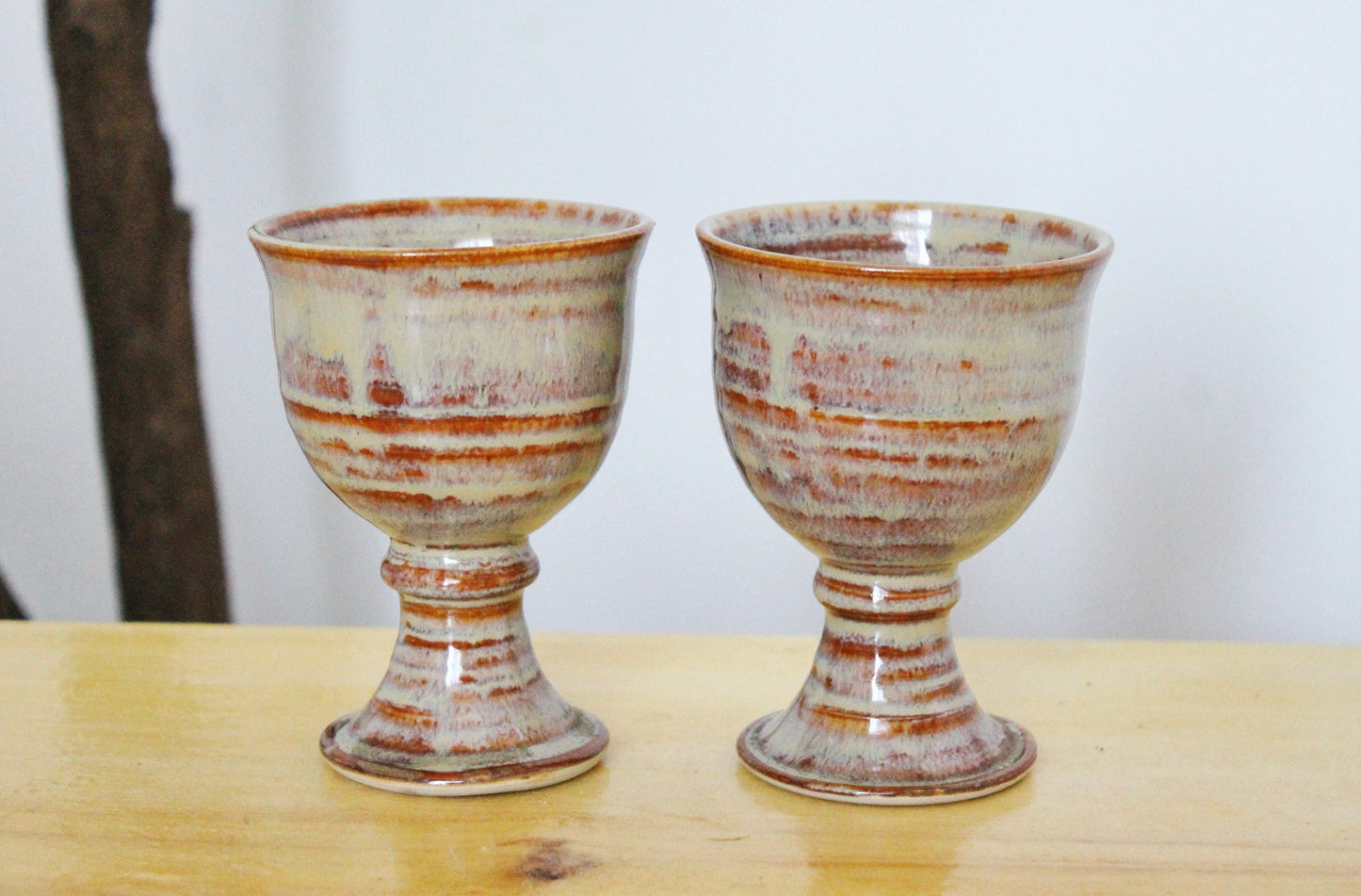 Set of two Vintage clay beautiful Goblets - 4.5 inches - Vintage Germany porcelain Goblets - 1980s