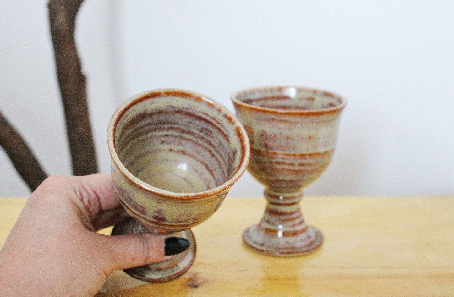 Set of two Vintage clay beautiful Goblets - 4.5 inches - Vintage Germany porcelain Goblets - 1980s