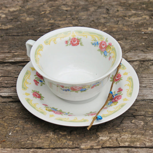 Set of cup and saucer JlMENAU Henneberg Porcelain - vintage Germany ceramic rare tea pair - 1970s