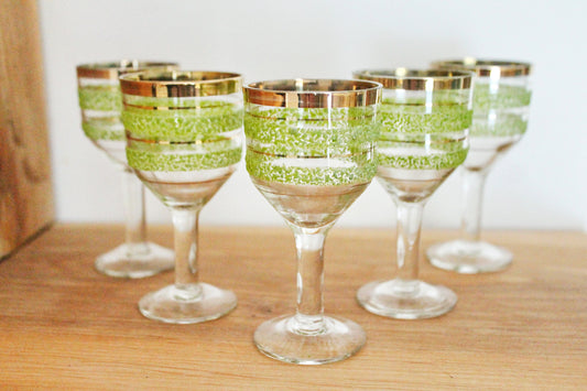 Set of 5 Vintage USSR small Glasses on a leg, glasswares, housewares, antique, home decor, 1970-s. Soviet Union. Holiday decor