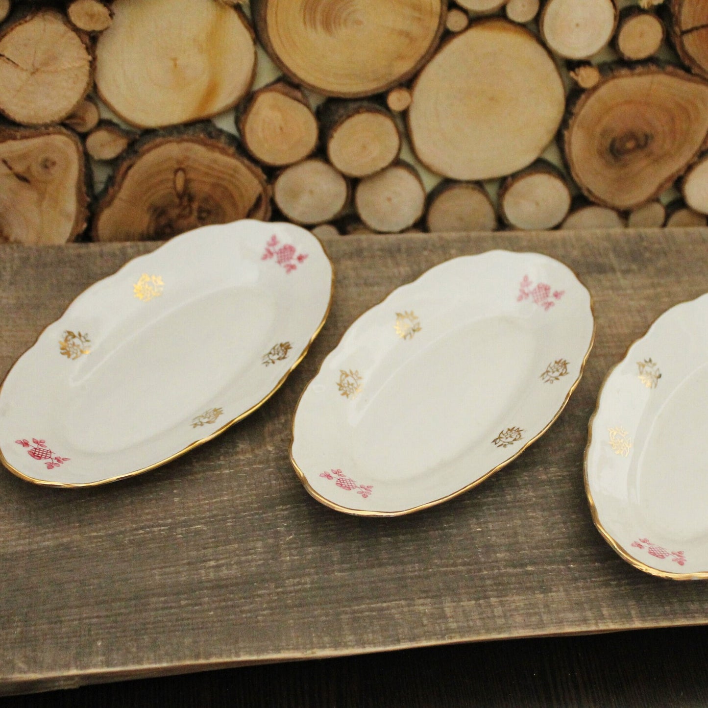 Set of 3 vintage ceramic oval small  plates - 7.5 inches - beautiful Ukrainian ceramic plates - made in Ukraine in 1960s