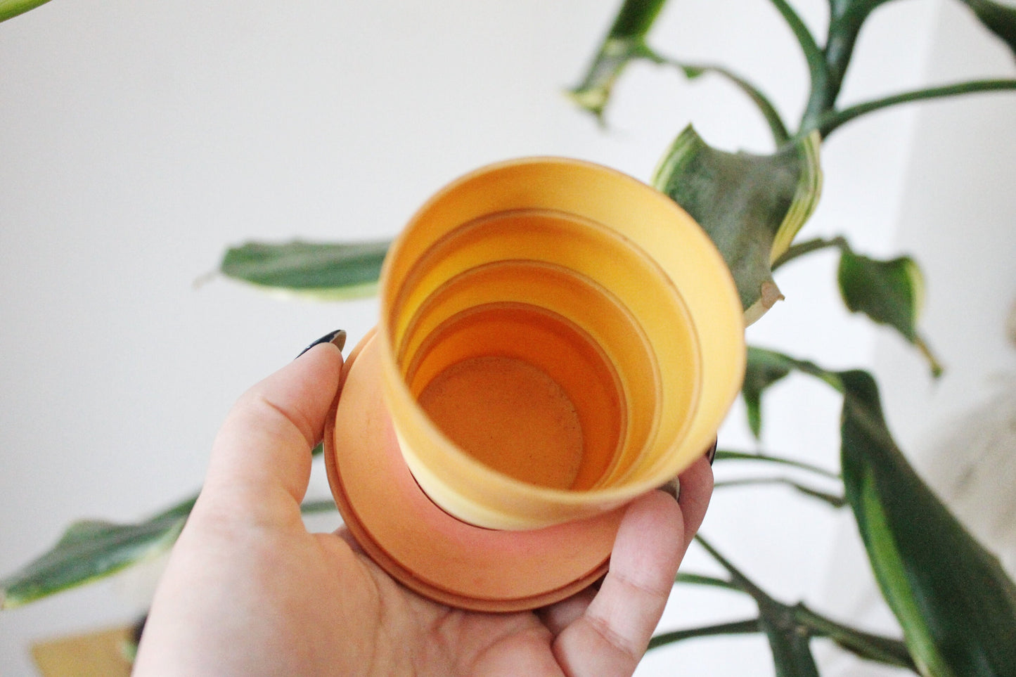 Vintage travel folding  cup. 1970s Soviet plastic pocket cup. Made in the USSR. Tourist utensils.