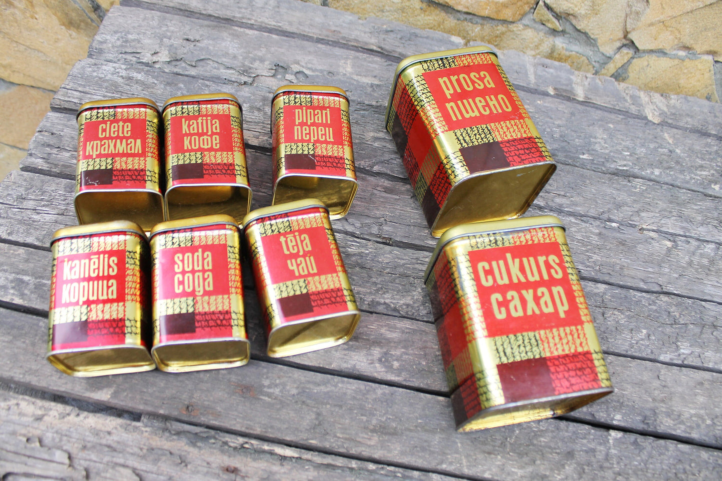 Soviet vintage set - 8+1 - food storage boxes - Antique tin box from Ukraine - Kitchen canister set