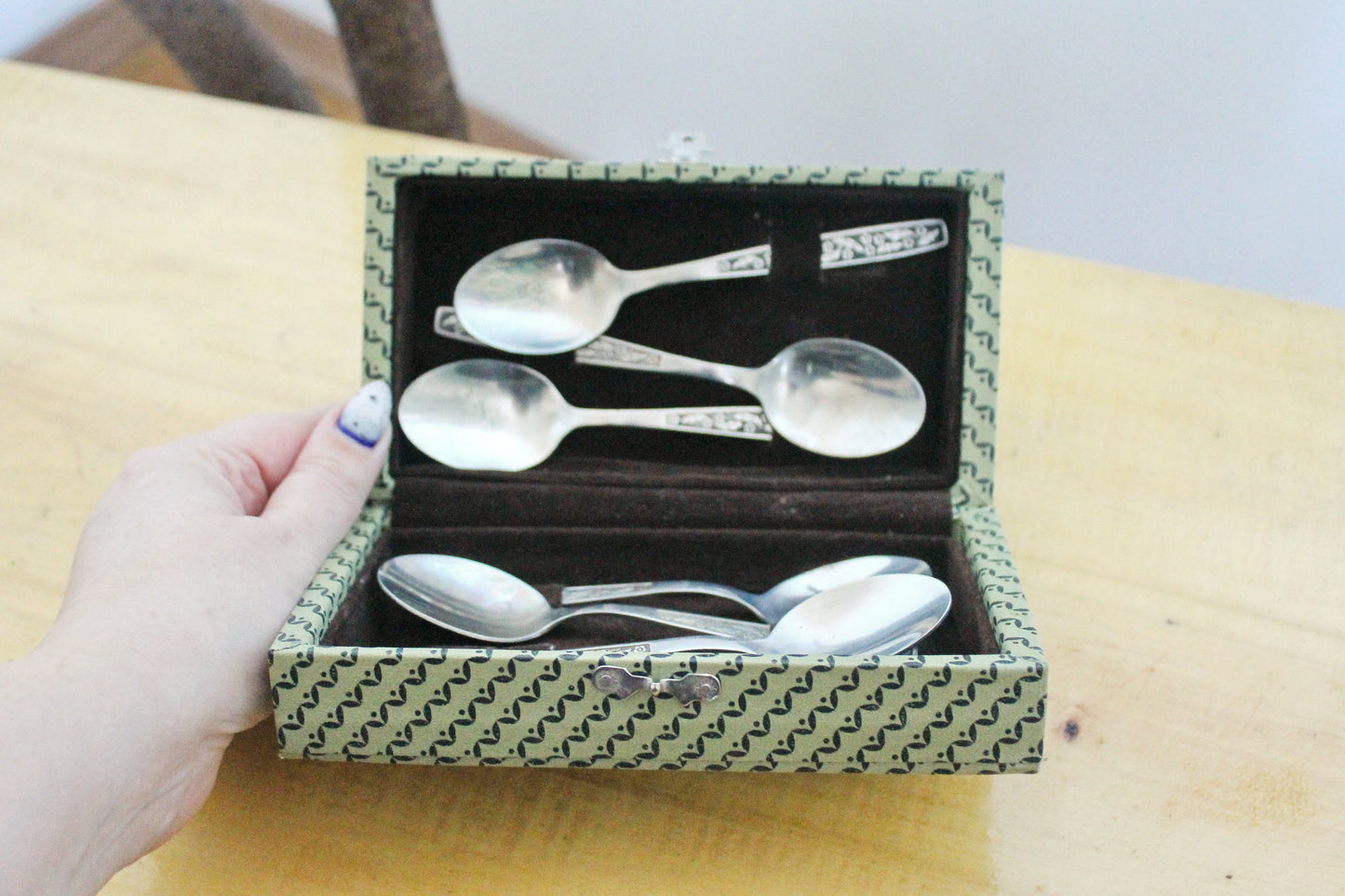 Set of 6 vintage stainless still coffee-tea spoons in original box - vintage ussr kitchen - coffee-tea spoons - 1970s