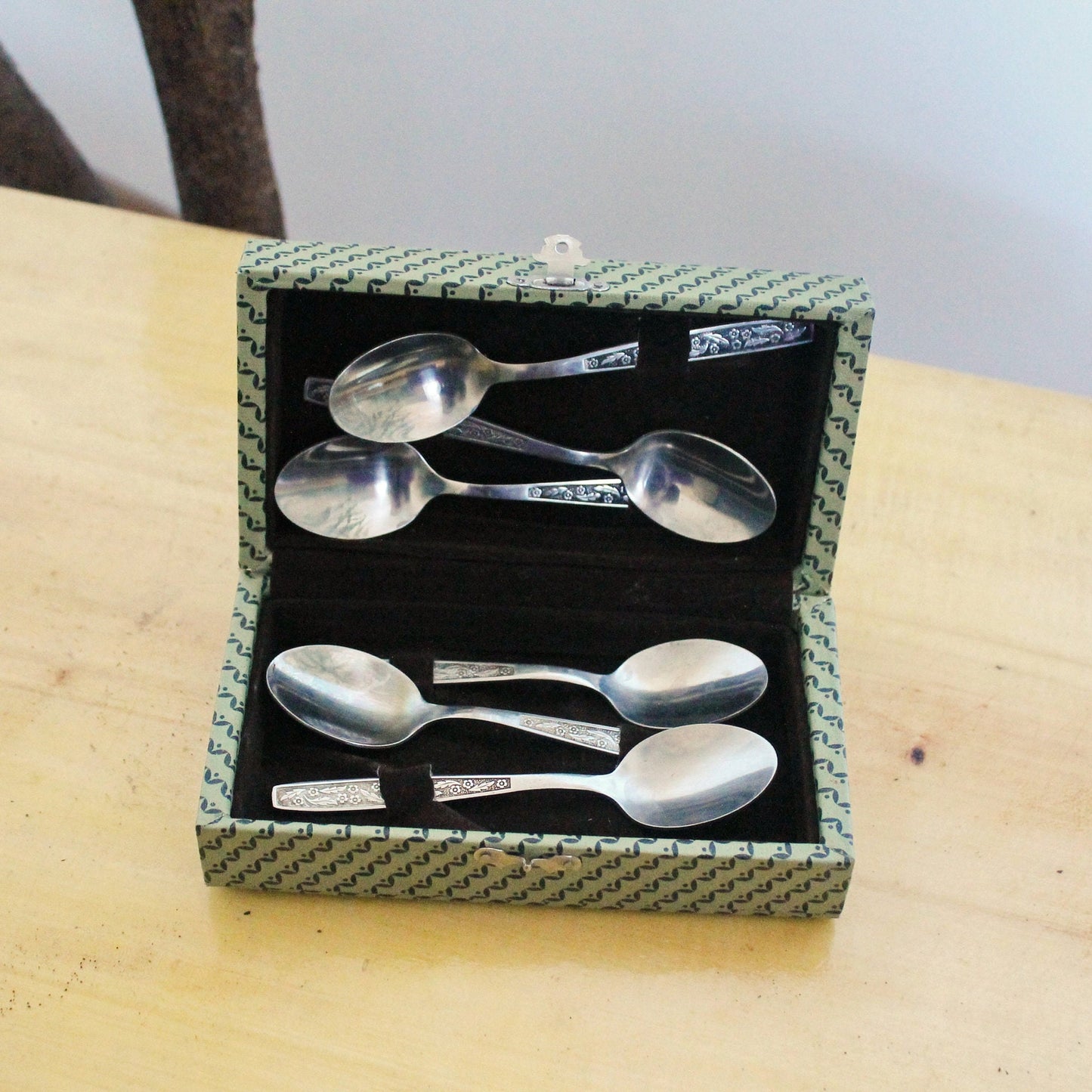 Set of 6 vintage stainless still coffee-tea spoons in original box - vintage ussr kitchen - coffee-tea spoons - 1970s