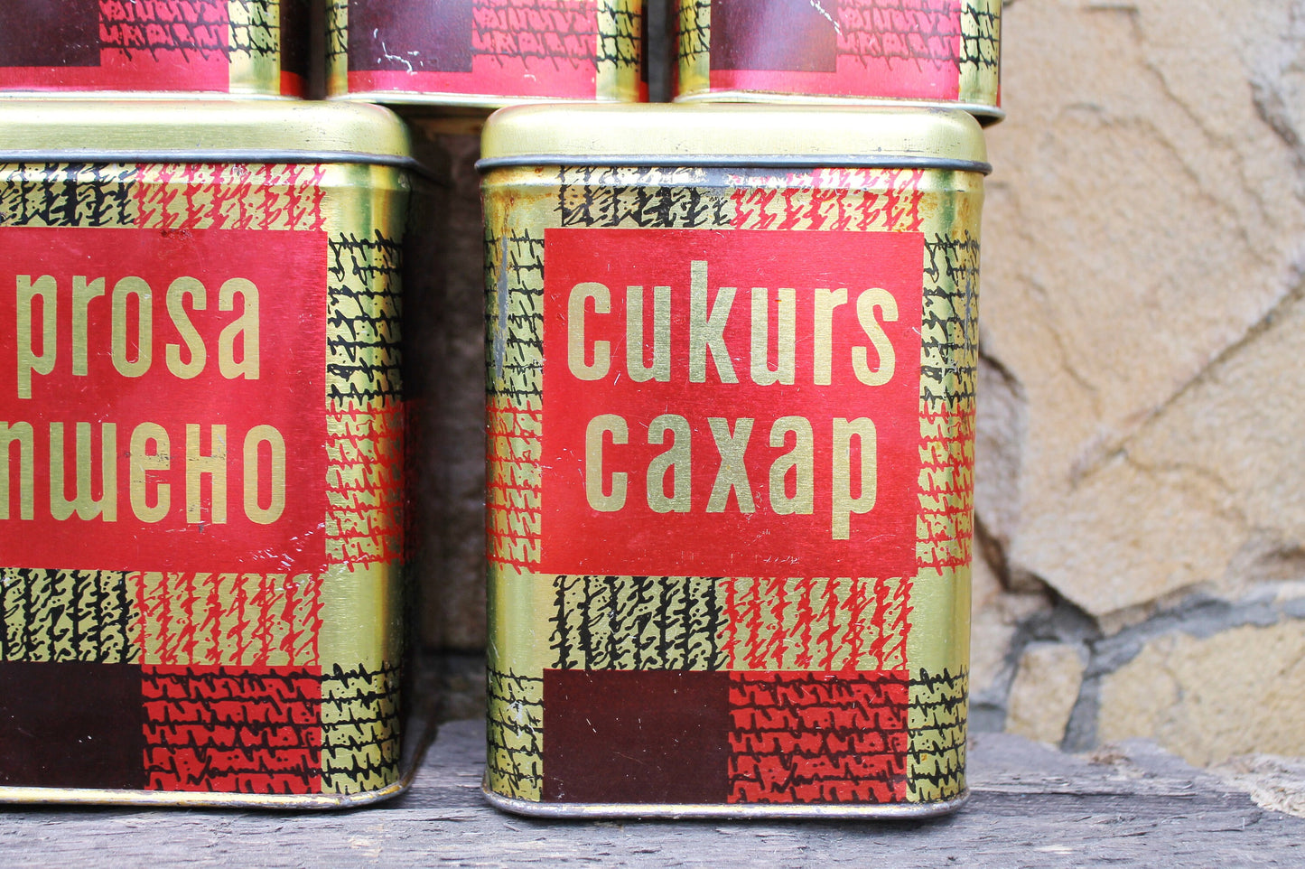 Soviet vintage set - 8+1 - food storage boxes - Antique tin box from Ukraine - Kitchen canister set