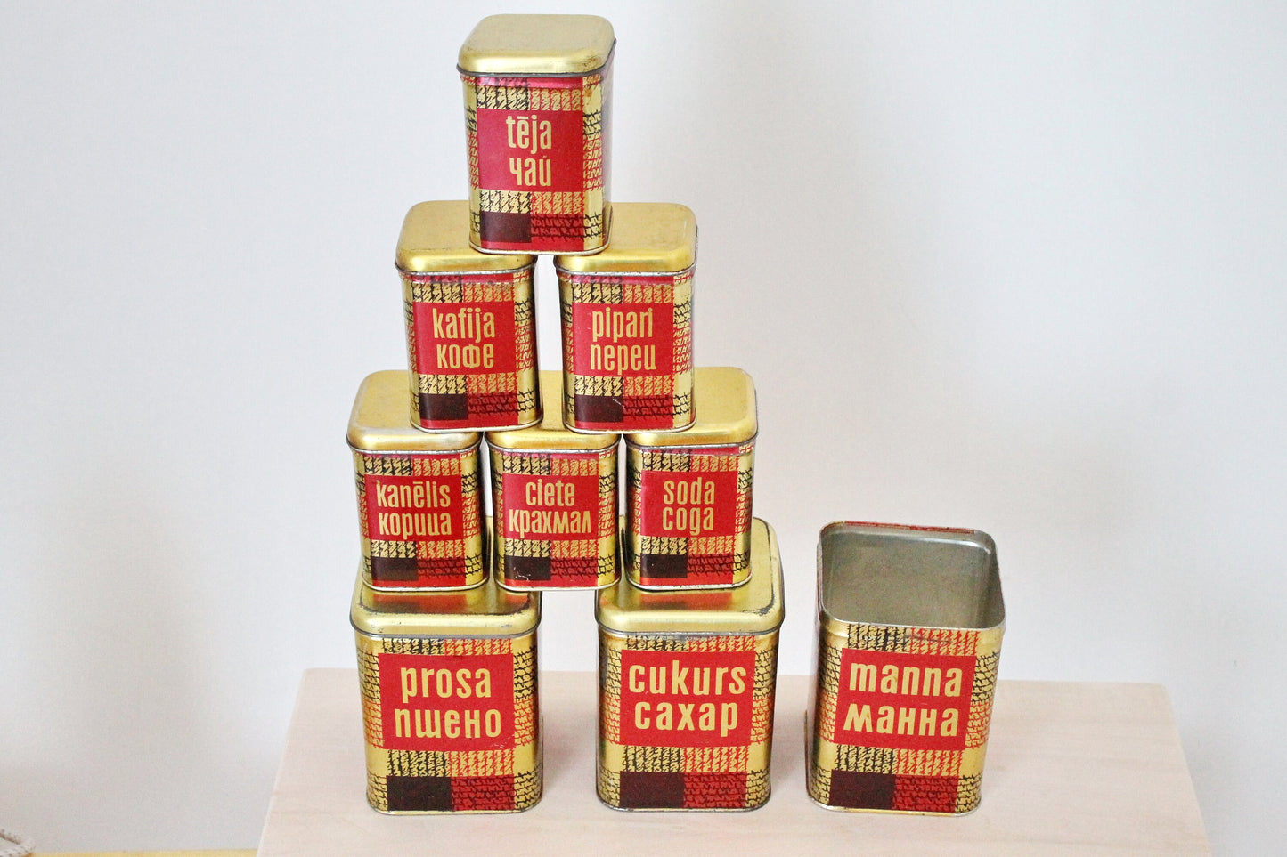 Soviet vintage set - 8+1 - food storage boxes - Antique tin box from Ukraine - Kitchen canister set