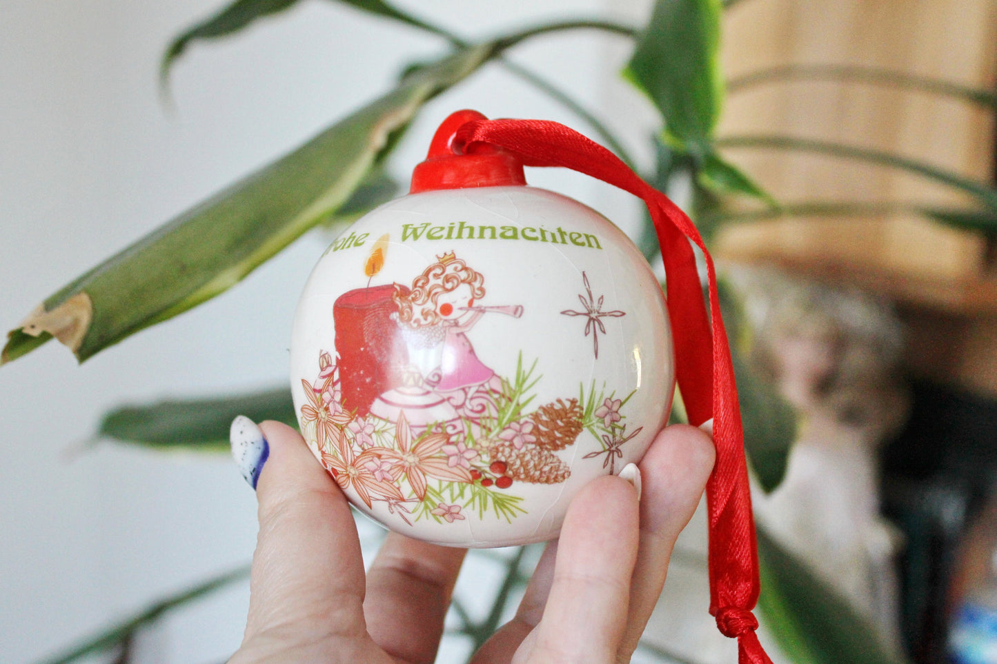 Christmas tree porcelain ball - 3.1 inch - Christmas ornament - New Year Ornament, Made in Germany - 1980s