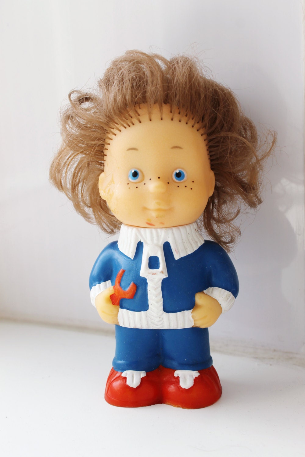 Soviet Rubber Toy 5.9 inches - Neznayka - Dunno - Vintage USSR Toy - Soviet character from children's books - 1980s